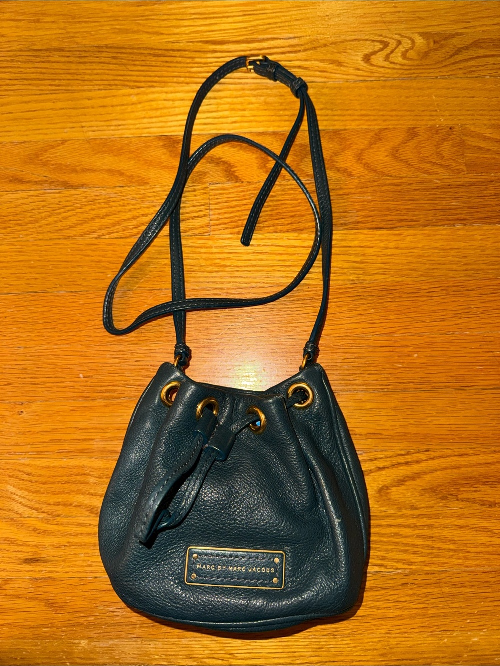 Marc by Marc Jacobs Dark Green Pebbled Leather Drawstring Crossbody Bag